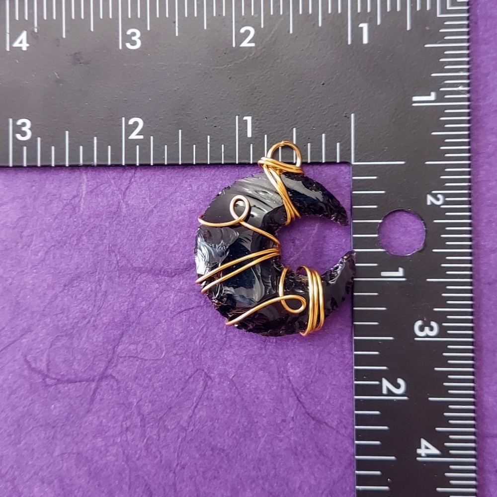 Wire Wrapped Obsidian Moon - Picture 2 of 2